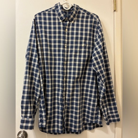 Orvis Shirt Mens Large TALL Classic Fit Wrinkle Free Plaid Two Yellow Blue - Picture 2 of 16